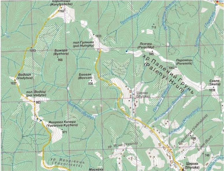 Карта Marked routes network Гринявские та Чивчи́нские горы ламинированная N100607 фото