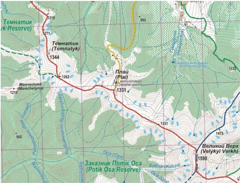 Карта Marked routes network Гринявские та Чивчи́нские горы ламинированная N100607 фото