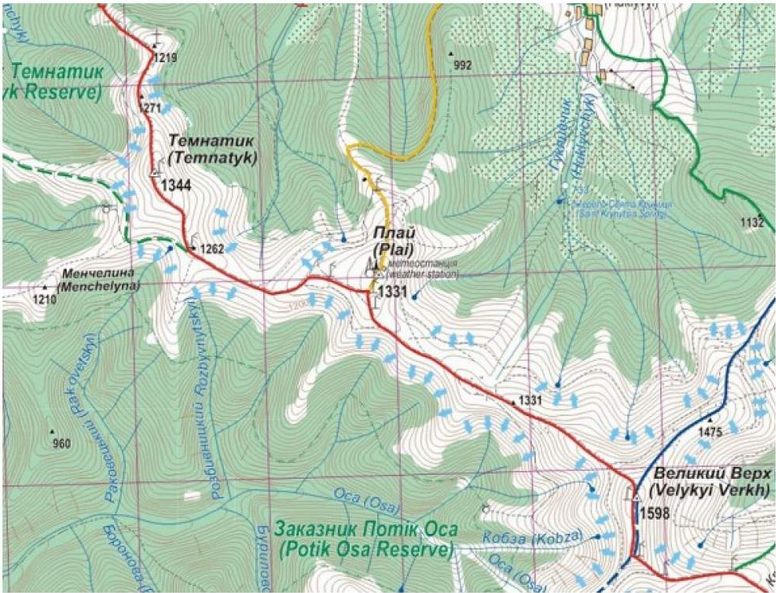 Карта Marked routes network Горганское низкогорье ламинированная2
